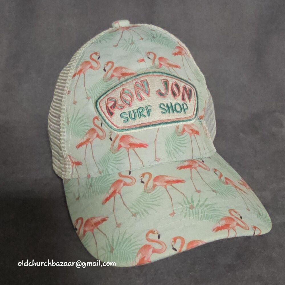Ron Jon Surf Shop Hat Cap Snap Back Mens One Size Green Flamingo Mesh Trucker